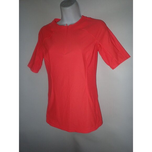 Athleta Pacifica II Perforated Mesh Rashguard Tee Size XS Coral Athletic Top - Picture 3 of 9
